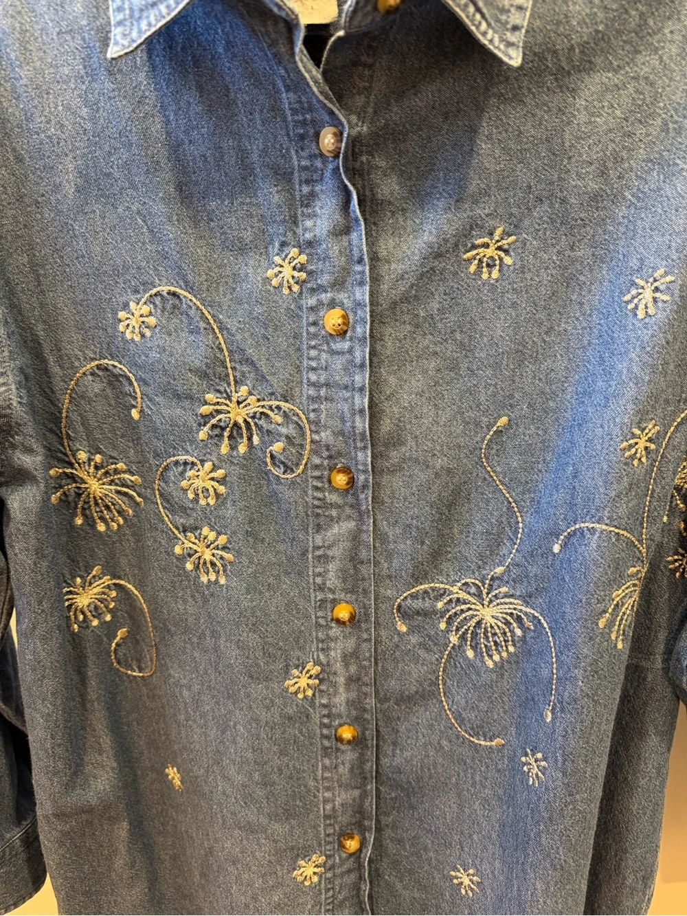 VINTAGE PAUL HARRIS DENIM Embroidered Fireworks Button-Up Shirt - Picture 2 of 5